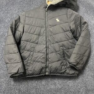 Abercrombie Kids Jacket Kids 9/10 Black Hooded Puffer Sherpa Lined Warm Winter